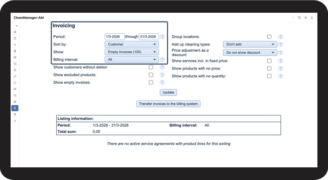 Show empty invoices